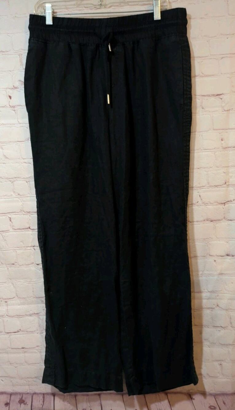 Quince 100% European Flax Linen Pants Black Size L Wide Leg Drawstring Waist